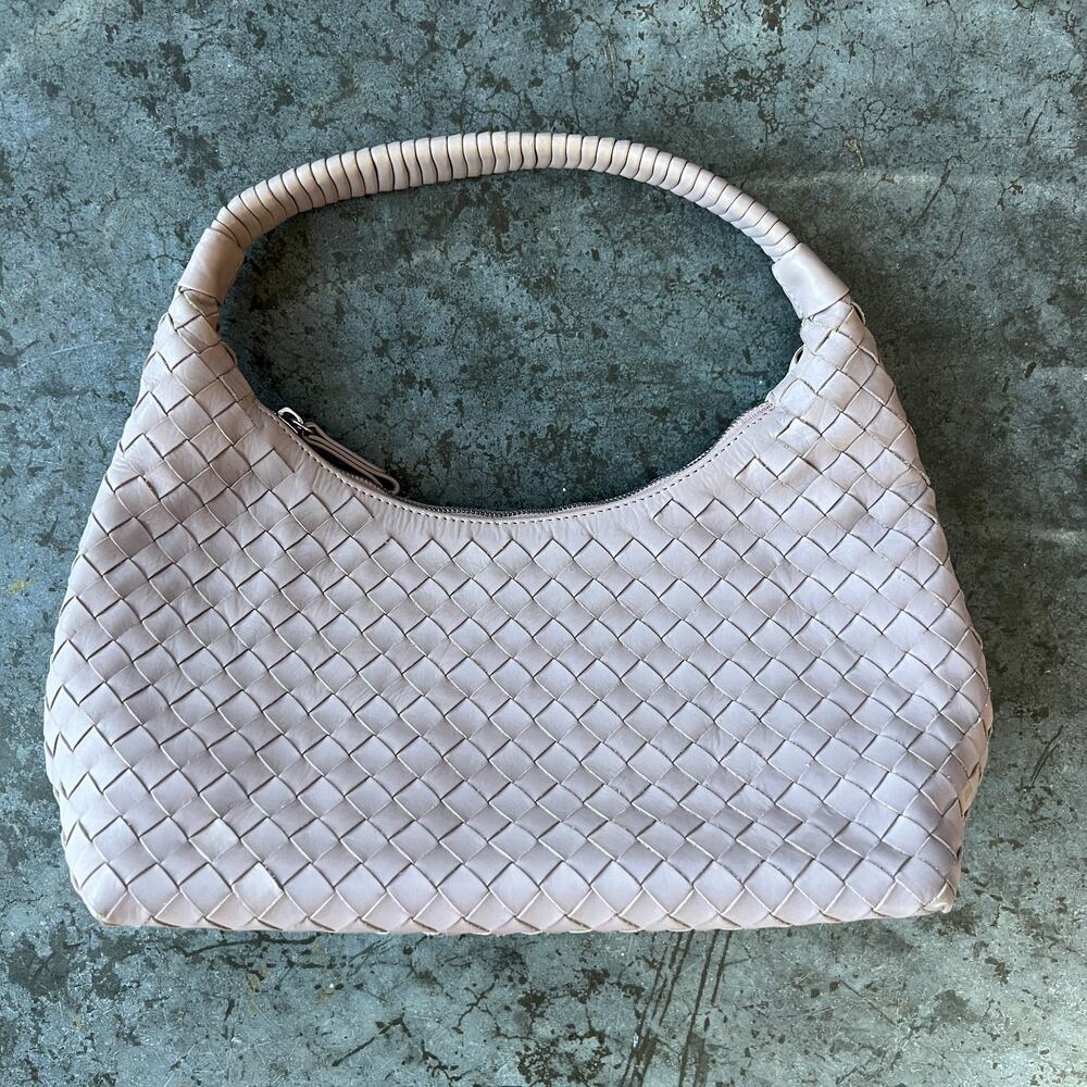 Calonge Hand-Braided Pink Purse Woven Leather Medium Hobo Bag Shoulder Strap
